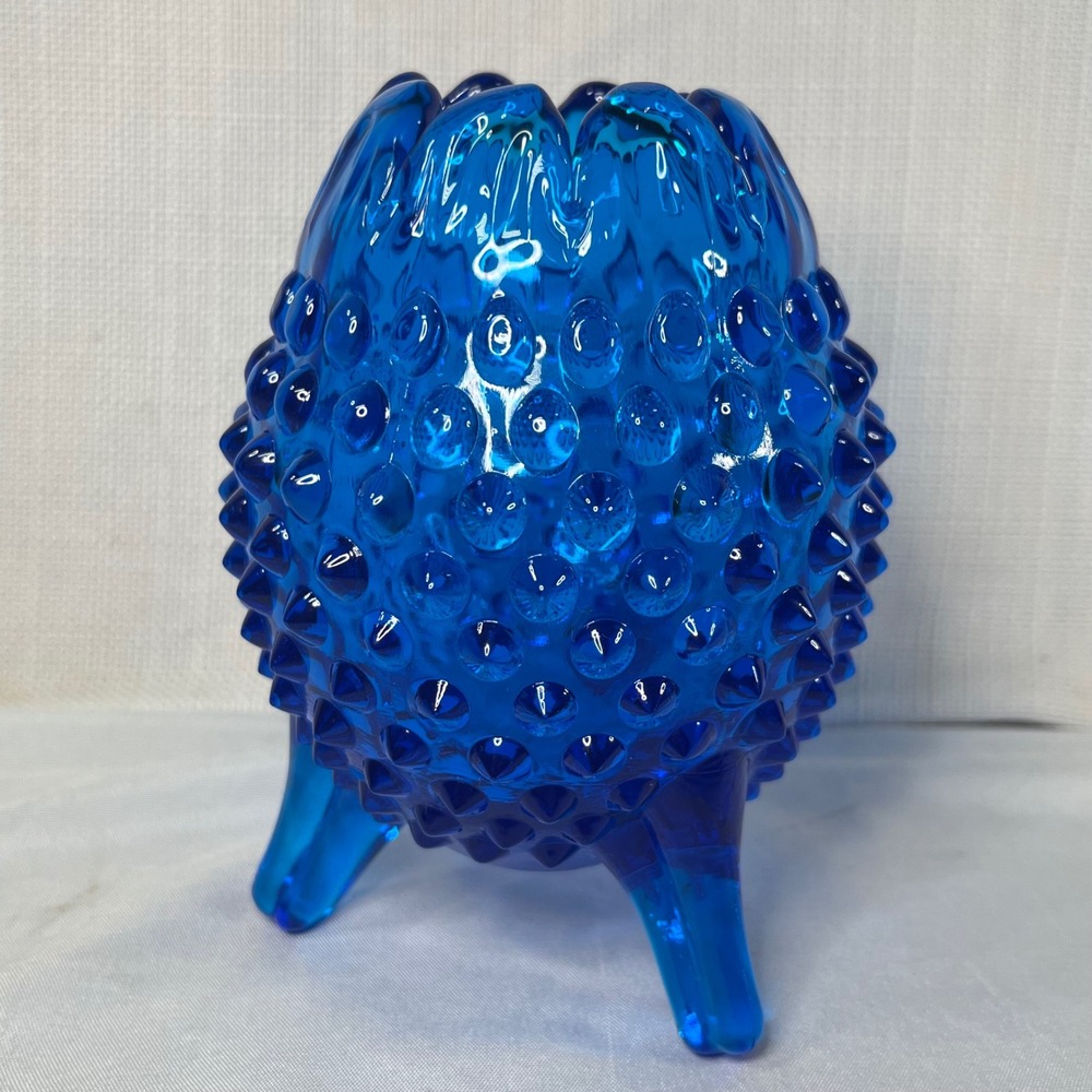 Vintage Fenton Cobalt Blue Hobnail Glass Footed Rose Bowl Votive Holder 4.75"